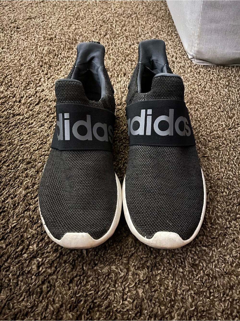 adidas Black Knit Slip-On Sneakers with White Soles and Logo Strap